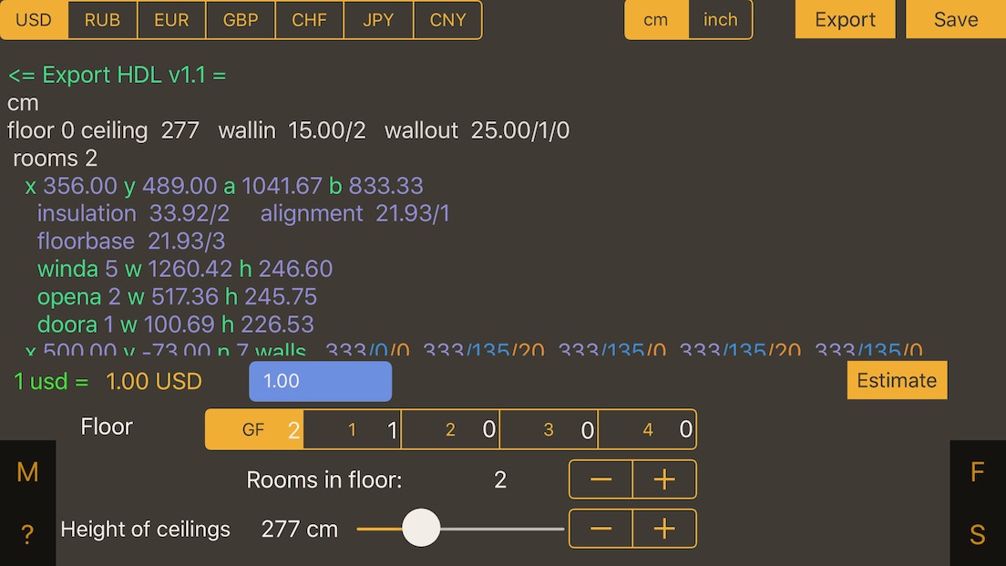 Screenshot of Home Repair 3D Pro iOS app (Export/Import/Settings view)