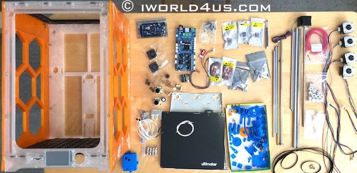Parts overview for the DIY Ultimaker 3 4 Extended ++ 3D printer
